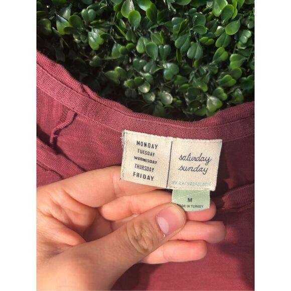 Saturday Sunday Anthropologie Top Medium Burgundy Red Flare Sleeve Boho Tee Shir - Picture 2 of 3